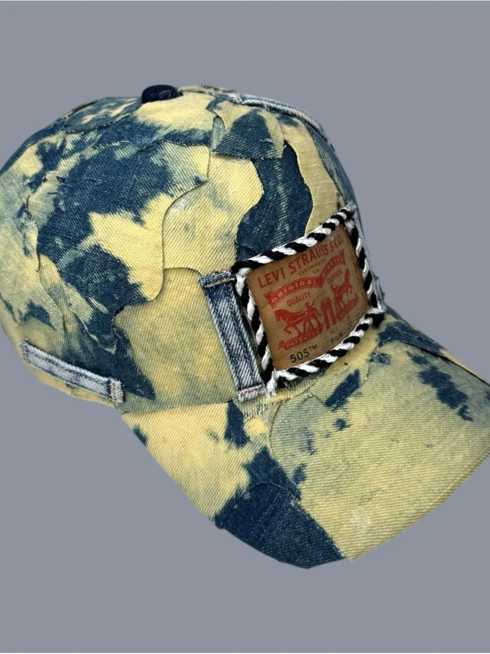 Levi's Bleach-Effect Denim Baseball Cap in Blue and Beige